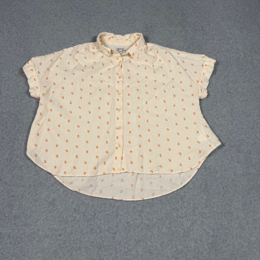 Madewell Womens Medium Cottagecore Floral Cotton Gauze Button Up Shirt Cream